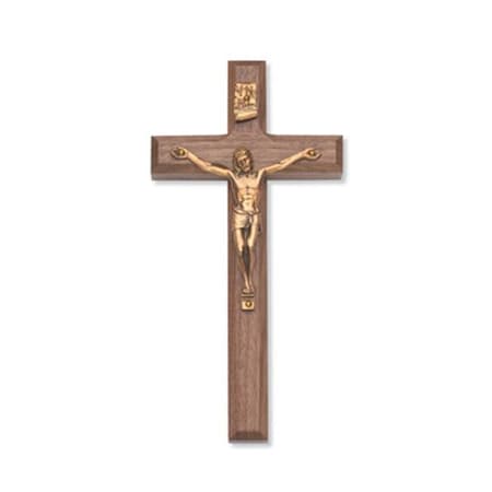 Mcvan McVan 80-01 8 in. Beveled Walnut Stain Crucifix Boxed; Gold 80-01